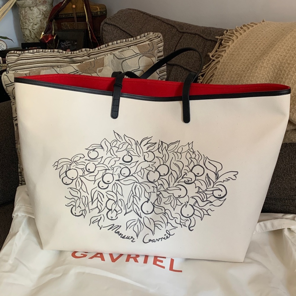 SOLD⛔️Authentic MANSUR GAVRIEL Oversized cotton canvas/Leather  tote /zip top